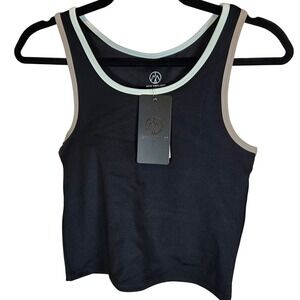 MOVE THEOLOGY Double Contrast Tape Bra Tank Top  2 Piece Black Athletic Medium